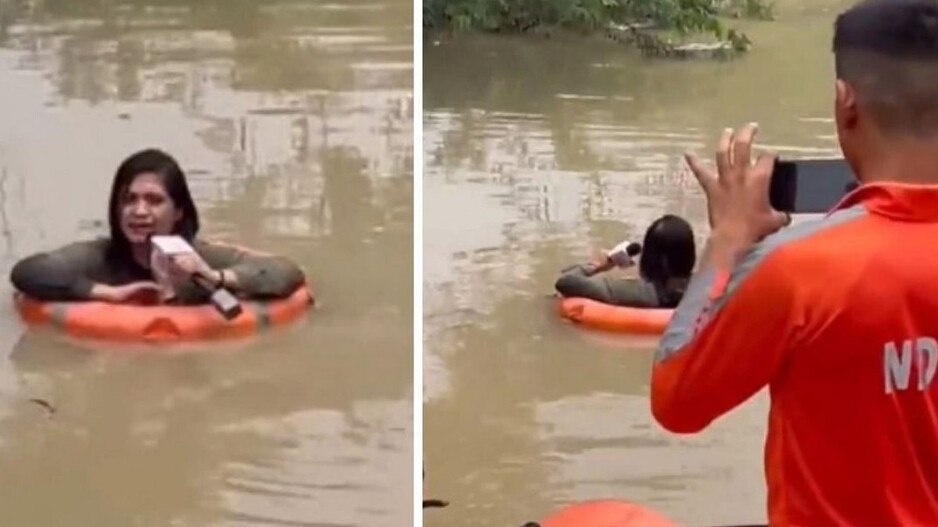 Journalist Stands In Neck-Deep Water during Delhi Floods