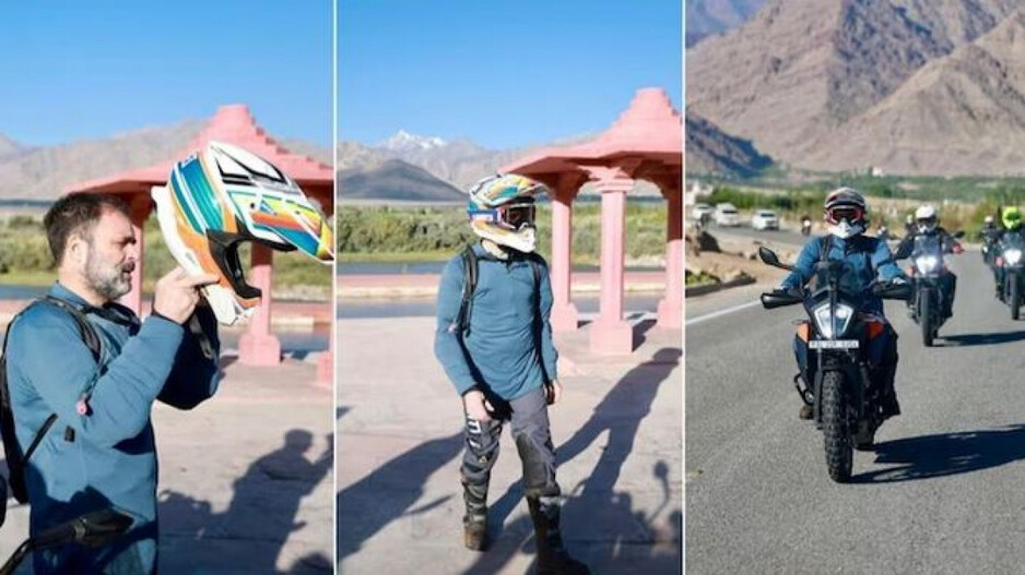 Rahul Gandhi rides bike to Pangong Lake