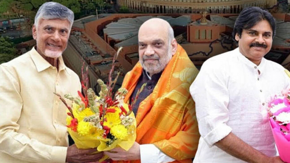 Chandrababu Naidu, amit shah and  Pawan Kalyan