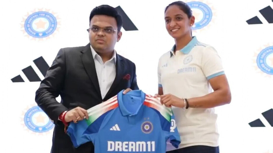 Jay Shah and Harmanpreet Kaur with new ODI jersey