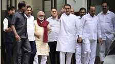 Maharashtra deputy CM Ajit Pawar and other ministers after meeting NCP chief Sharad Pawar