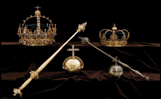 The Swedish Royal Family's crown jewels from the 17th century are stolen from Strangnas Cathedral, in Strangnas